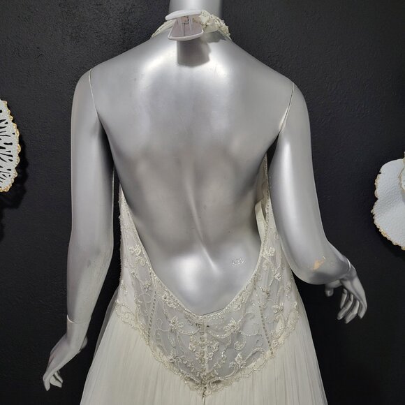 NWT~$1750~SOPHIA TOLLI~12~IVORY BEADED LACE FIT & FLARE HALTER WEDDING DRESS - Picture 12 of 16